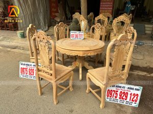Đồ Gỗ Dũng Anh| Bộ 6 ghế Chương hồng vách nho + bàn tròn mini - gỗ gõ đỏ