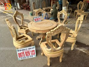 Đồ Gỗ Dũng Anh| Bộ 6 ghế Louis Nữ Hoàng bọc đệm + bàn tròn đường kính 1m - gỗ Gõ đỏ