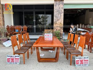 Đồ Gỗ Dũng Anh| Bộ 8 Ghế Hiện Đại Bọc Đệm + Bàn Chân Trụ Quả Táo Nguyên Khối – Gỗ Gõ Đỏ