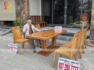 Đồ Gỗ Dũng Anh | Bộ 8 Ghế Hiện Đại kết hợp Bàn Chân Trụ Thuyền - Gỗ Gõ Đỏ (MS07)