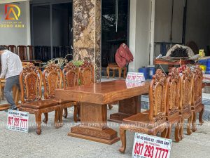 Đồ Gỗ Dũng Anh | Bộ 8 Ghế Louis Hoa Hồng và Bàn Chữ Nhật Nguyên Khối - Gỗ Gõ Đỏ (MS08)