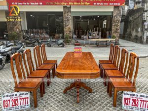 Đồ Gỗ Dũng Anh | Bộ 8 Ghế Triện Thọ kết hợp Bàn Chữ Nhật Yếm Bo - Gỗ Gõ Đỏ (MS10)