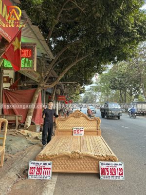 Đồ Gỗ Dũng Anh | Mẫu sản phẩm Giường Hoa Lá Tây Pháp Đục Trám 1m6*2m hàng mộc thô cực đẹp