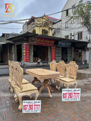 Đồ Gỗ Dũng Anh | Bộ sản phẩm 6 ghế louis hoàng gia + bàn chữ nhật yếm vén - Gỗ gõ đỏ