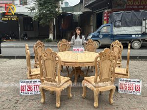 Đồ Gỗ Dũng Anh | Bộ 8 Ghế Louis Hoa Hồng và Bàn Tròn Yếm Vén - Gỗ Gõ Đỏ