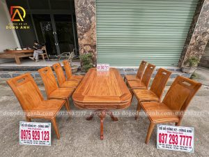 Đồ Gỗ Dũng Anh | Bộ sản phẩm 8 ghế hiện đại ( Cong ) + Bàn chữ nhật yếm bo - Gỗ gõ đỏ pachy