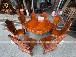 Đồ Gỗ Dũng Anh | Bộ 8 ghế Louis Hoàng Gia Tân Cổ Điển + Bàn Tròn yếm vén - gỗ Gõ Đỏ