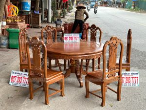 Đồ Gỗ Dũng Anh | Bộ 6 ghế Chương hồng vách nho + bàn tròn yếm vén siêu đẹp - gỗ gõ đỏ