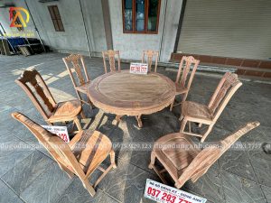 Đồ Gỗ Dũng Anh | Bộ sản phẩm 8 Ghế Cây Đàn + Bàn tròn yếm vén - Gỗ Hương Đá Hàng Sẵn