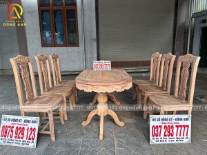 Đồ Gỗ Dũng Anh | Bộ sản phẩm 6 Ghế Cây Đàn  + Bàn Bầu Dục Yếm Vén - Gỗ Hương Đá Hàng Sẵn