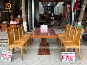 Đồ Gỗ Dũng Anh | Bộ sản phẩm 8 ghế hiện đại ( Cong ) + Bàn chữ nhật chân thuyền - Gỗ gõ đỏ