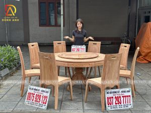 Đồ Gỗ Dũng Anh | Mẫu Bàn Ăn 8 Ghế Hiện Đại Cong + Bàn tròn yếm bo kèm mâm xoay gỗ - Gỗ Hương Đá