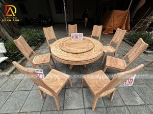 Đồ Gỗ Dũng Anh | Mẫu Bàn Ăn 8 Ghế Hiện Đại + Bàn tròn yếm bo - Gỗ Hương Đá