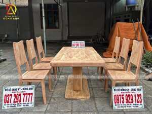 Đồ Gỗ Dũng Anh | Mẫu Bàn Ăn 6 Ghế Hiện Đại + Bàn Chữ Nhật Chân Thuyền Ng.khối – Gỗ Hương Đá