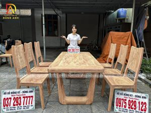 Đồ Gỗ Dũng Anh | Mẫu Bàn Ăn 6 Ghế Hiện Đại + Bàn Chữ Nhật Chân U Ng.khối - Gỗ Hương Đá