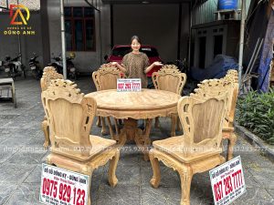 Đồ Gỗ Dũng Anh | Bộ 6 ghế Louis Hoàng Gia + Bàn tròn yếm vén - gỗ Gõ Đỏ