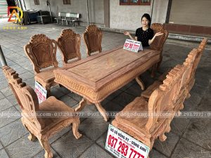 Đồ Gỗ Dũng Anh | Bộ sản phẩm 8 Ghế Louis Hoàng Gia + Bàn Củ Lạc Hoàng Gia Luxury  - Gỗ Hương Đá
