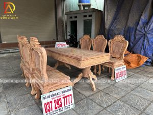 Đồ Gỗ Dũng Anh | Bộ sản phẩm 6 Ghế Louis Hoàng Gia + Bàn Củ Lạc Hoàng Gia Luxury  - Gỗ Hương Đá