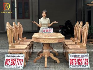 Đồ Gỗ Dũng Anh | Bộ sản phẩm 6 Ghế Louis Nữ Hoàng + Bàn Bầu Dụ.c Yếm Bo - Hương Đá Siêu Vân