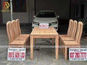 Đồ Gỗ Dũng Anh | Bộ sản phẩm 6 Ghế Triện Thọ Mặt Tràn - Bàn Chữ nhật 4 Chân Gỗ Hương Đá