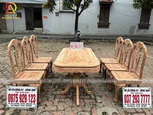 Đồ Gỗ Dũng Anh | Bộ sản phẩm 6 Ghế Đuôi Công - Bàn Chữ nhật yếm vén gỗ hương đá