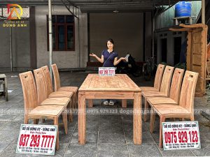 Đồ Gỗ Dũng Anh | Bộ sản phẩm 8 Ghế Hiện Đại ( Cong ) - Bàn Chữ nhật 4 chân soi chỉ đẹp - Gỗ Hương Đá