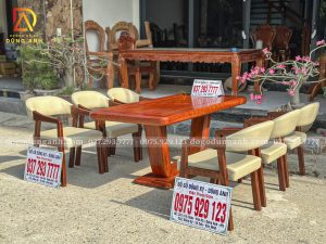 Đồ Gỗ Dũng Anh | Lên Sóng Bộ 6 Ghế Bọc Đệm Tay Vịn - Bàn Chữ Nhật Chân Thuyền - Gỗ Hương Đá