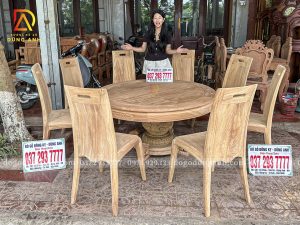 Đồ Gỗ Dũng Anh | Bộ sản phẩm 8 Ghế Hiện Đại Anh Đào + Bàn Tròn Chân Trụ Nguyên Khối - Gỗ Gõ Đỏ