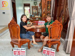 Đồ Gỗ Dũng Anh | Bàn Giao chị Loan - Hà Nam Bộ 6 ghế louis hoa hồng + bàn tròn nguyên khối - Gỗ Gõ Đỏ