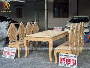 Đồ Gỗ Dũng Anh | Bộ sản phẩm 8 Ghế Hoàng Gia Hoa Mai kết hợp Bàn Củ Lạc - Gỗ Gõ Đỏ