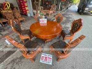 Đồ Gỗ Dũng Anh | Bộ 6 Ghế Louis Nữ Hoàng Bọc Đệm Kết Hợp Bàn Tròn Gỗ Nguyên Khối | Dũng Anh