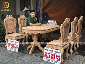 Đồ Gỗ Dũng Anh | Bộ Louis  Hoàng Gia 6 Ghế – Bàn Ovan Gỗ Hương Đá Vân Đẹp Tuyệt Hảo