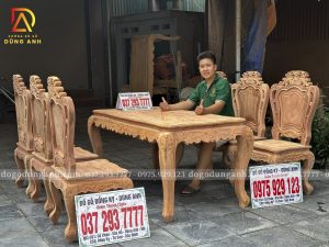 Đồ Gỗ Dũng Anh | Bộ 6 Ghế Louis Hoàng Gia Kết Hợp Bàn Củ Lạc – Nhỏ Gọn, Sang Trọng