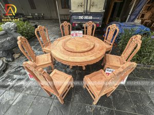 Đồ Gỗ Dũng Anh | Bộ 8 Ghế Chương Hồng Vách Nho + Bàn Tròn Yếm Vén Siêu Đẹp – Gỗ Hương