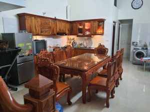 Bàn giao cho anh Ba bộ bàn ghế ăn louis hoàng gia hương đá đục chạm 2 mặt | Đồ Gỗ Đồng Kỵ Dũng Anh.