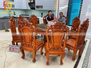 Bàn gai bộ sản phẩm bàn tròn ghế Louis Hoàng Gia cho anh Huy-Hải Dương | Nội thất đồ gỗ Dũng Anh.