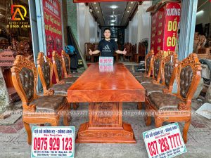 Đồ Gỗ Dũng Anh | Mẫu Bàn Ăn Nguyên Khối 8 Ghế Louis Nữ Hoàng Bọc Đệm  – Bàn Chữ Nhật Siêu Vân
