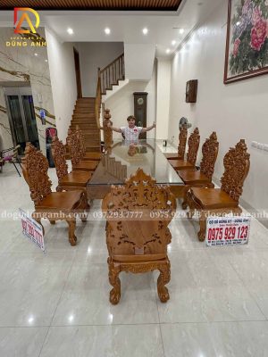 Đồ Gỗ Dũng Anh | Bàn Giao tới gia đình chị Hương - Hoàng Mai Hà Nội Bộ 10 ghế louis hoàng gia luxury + bàn chữ nhật nguyên khối - Gỗ Gõ Đỏ