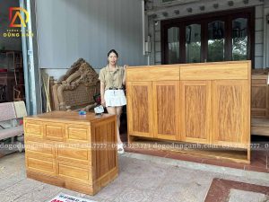 Đồ Gỗ Dũng Anh | Combo Tủ Giày Gỗ Gõ Đỏ Pachy: Tủ Giày Cao 4 Cánh 2 Ngăn Kéo + Tủ Giày Thấp 7 Ngăn Kéo Cao Cấp