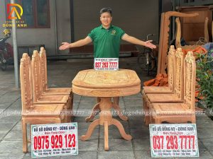 Đồ Gỗ Dũng Anh | Bộ bàn ăn 6 Ghế Chương Hồng Vách Nho kết hợp Bàn Chữ Nhật Ovan Siêu Vân – Gỗ Hương Đá