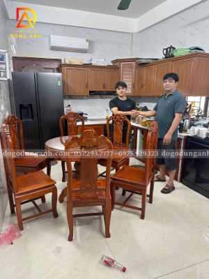 Bàn giao bộ sản phẩm Hồng Con Vách Nho + Bàn Tròn cho Anh Tùng Bắc Ninh | Đồ Gỗ Đồng Kỵ Dũng Anh.