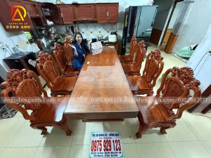 Đồ Gỗ Dũng Anh | Bàn Giao tới gia đình Anh Vĩ – Phú Thọ Bộ 8 ghế louis hoàng gia Hoa Hồng + bàn chữ nhật nguyên khối – Gỗ Hương Đá