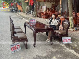 Đồ Gỗ Dũng Anh | Hàng Đặt Riêng anh Đinh - BỘ 8 GHẾ LOUIS NỮ HOÀNG BỌC ĐỆM & BÀN CỦ LẠC SIÊU VIP