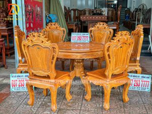 Đồ Gỗ Dũng Anh | Hoàn Thiện Sơn PU Hàng Đặt Riêng Anh Ngàn – Bộ 6 Ghế Louis Hoàng Gia Kết Hợp Bàn Trống Đồng
