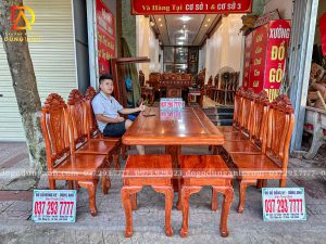 Đồ Gỗ Dũng Anh | Đơn đặt hàng a Khách Thái Nguyên – Bộ Bàn Ăn 8 Ghế Hoa Cúc Kết Hợp Bàn Chữ Nhật Chân Thuyền Ng Khối Kèm 2 Đôn Ngồi