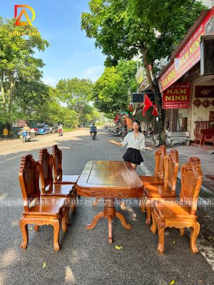 Đồ Gỗ Dũng Anh |  Đơn Đặt Hàng Của Anh Khách Hải Dương - Bộ Bàn Ăn 6 Ghế louis Hoàng Gia + Bàn Chữ Nhật Vén Góc - Gỗ Gõ Pachy