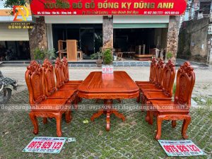 Đồ Gỗ Dũng Anh | Mẫu Bàn Ăn 8 Ghế Hồng Hạt Kết Hợp Bàn Chữ Nhật Bo Góc - Gỗ Gõ Đ