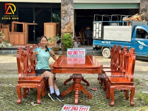 Đồ Gỗ Dũng Anh | Đơn Đặt Hàng Của chị Hảo chương mỹ – Bộ Bàn Ăn 8 Ghế louis Hoàng Gia + Bàn Chữ Nhật Vén Góc – Gỗ hương đá