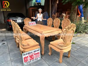 Đồ Gỗ Dũng Anh | Bộ 8 ghế Louis Hoàng Gia + Bàn củ lạc sang trọng – gỗ Gõ Đỏ
