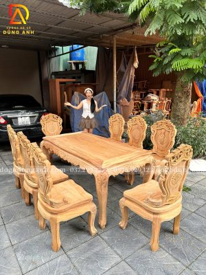 Đồ Gỗ Dũng Anh | Bộ 8 ghế Louis Hoàng Gia + Bàn củ lạc sang trọng – gỗ Gõ Đỏ